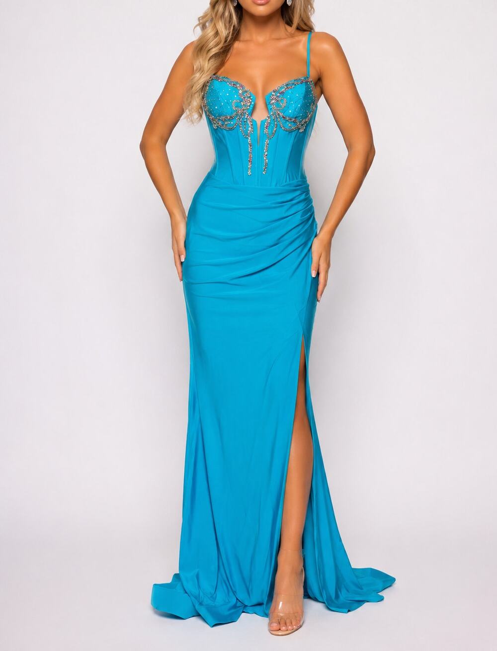 Portia & Scarlett Maxi Dress Rhinestone Corset Formal Y2k Prom Gown PS23392 NWT